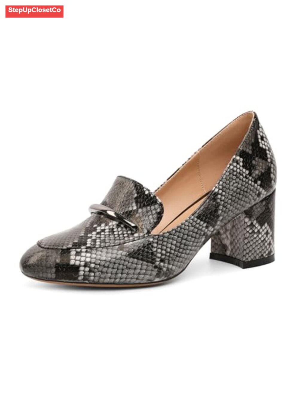 Women's 2.5 Inch Chunky Heel Round Toe Slip On Loafer Dress Shoes